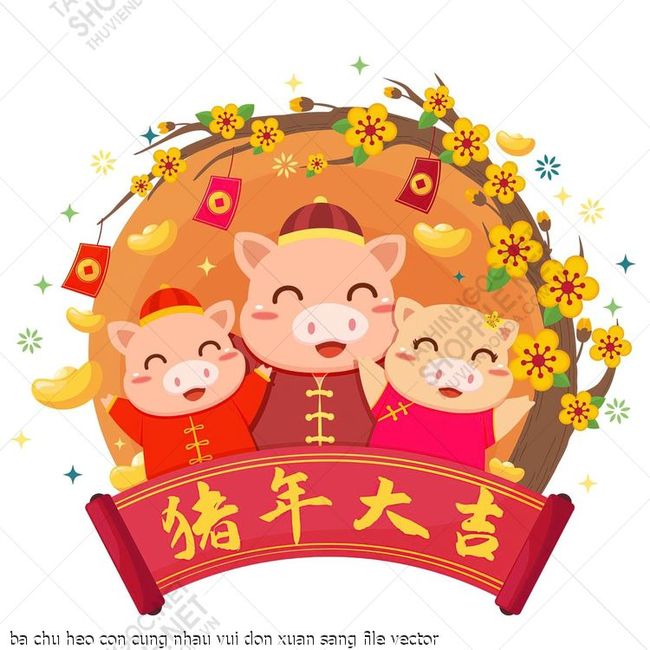 ba chu heo con cung nhau vui don xuan sang file vector